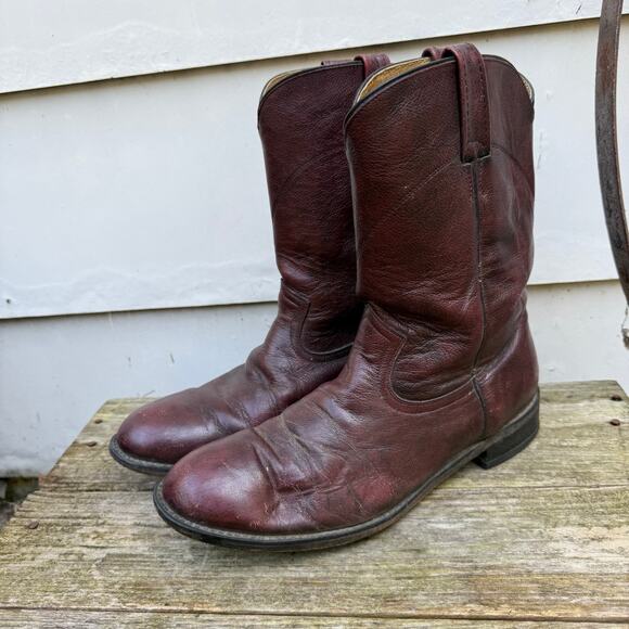 Vintage Dan Post Ruddy Brown Roper Pull On Cowboy Western Leather Boots 11D - Picture 3 of 7
